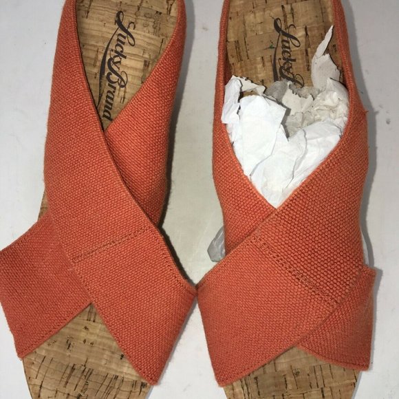 Women's Lucky Brand Cork Wedges Criss Cross Orange - Picture 2 of 9